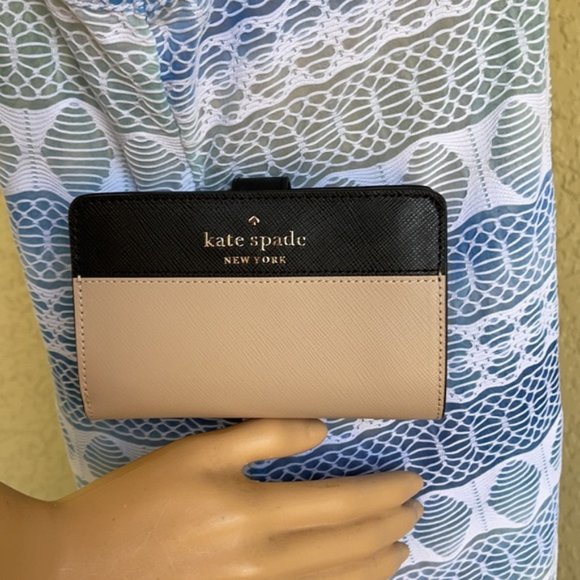Kate Spade Staci Colorblock Medium Compact Bifold Wallet Warm Beige Multi - Picture 14 of 16